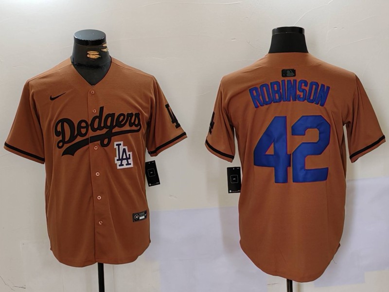 Men Los Angeles Dodgers 42 Robinson army green joint name 2024 Nike MLB Jersey style 2